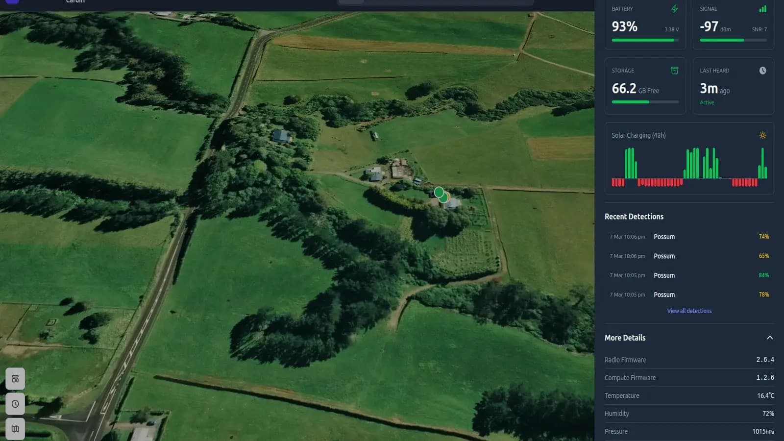 The HARK platform dashboard showing detections on a map